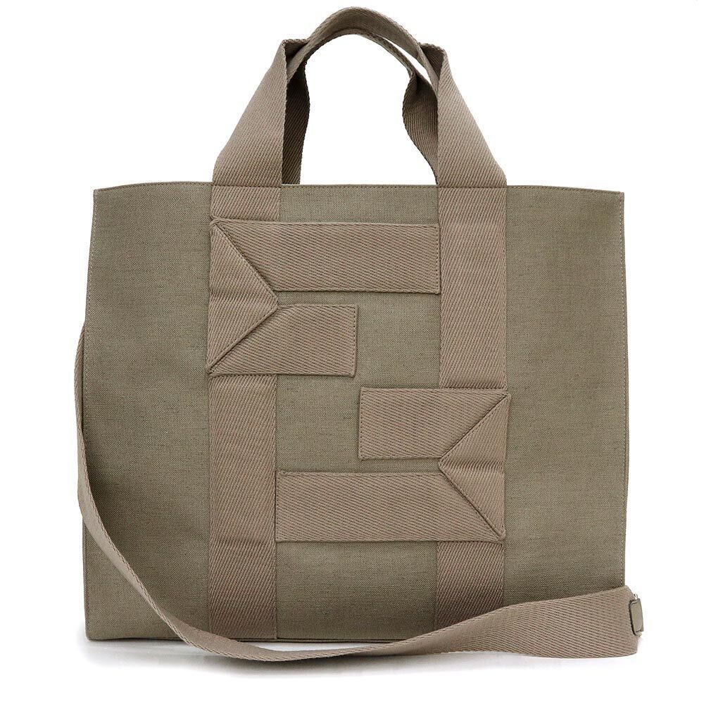 Fendi Shopping Bag Shoulder Tote Crossbody Canvas Truffle Greige Gray